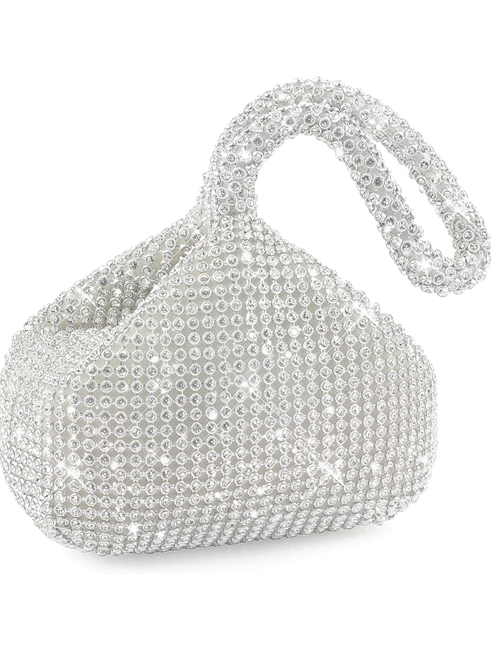 Crystal Embellished Silver Wristlet Bag